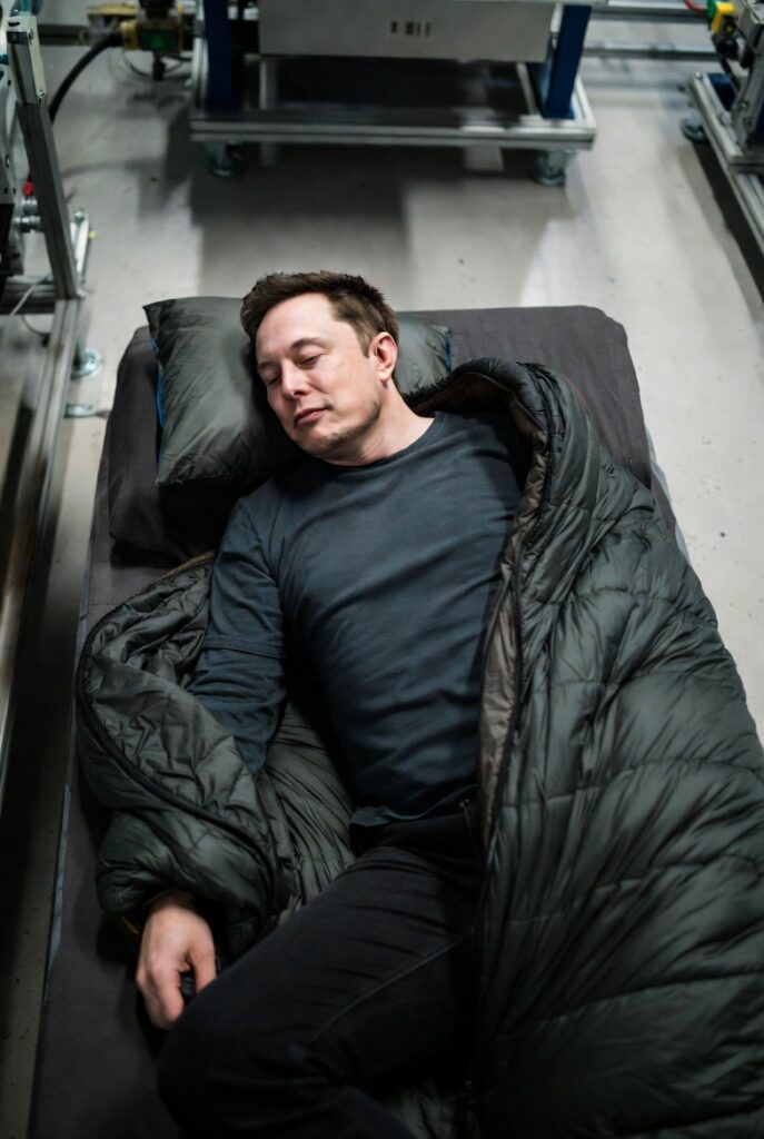 Elon on the factory floor by Grok